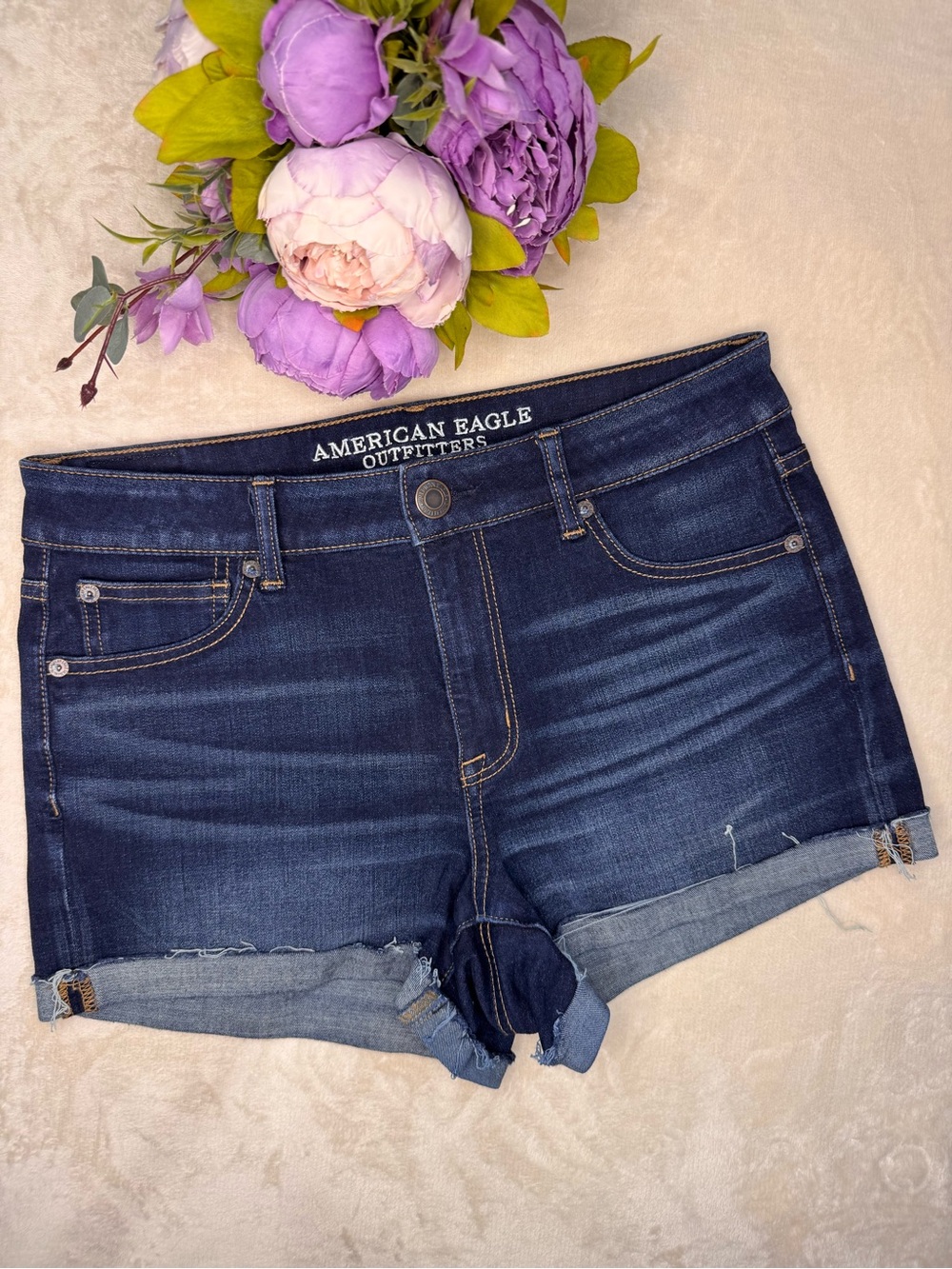 American Eagle Dark Blue Denim Hi-Rise Shorts
